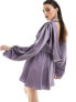 ASOS DESIGN cowl back satin mini shirt dress with corset waist in lilac Сиреневый, 36 - фото #5