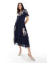 Hope & Ivy embroidered plunge front midi dress in navy