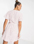 Vila wrap mini dress in ditsy pink print