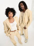 Фото #1 товара COLLUSION Unisex single wrap linen blazer in neutral co-ord