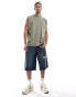 ASOS DESIGN oversized pigment dye tank in khaki RAUCHIGES OLIV, XS - Chest 36 - фото #1