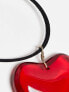 ASOS DESIGN mid length cord necklace with red puff heart