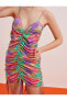 Фото #6 товара Renkli Baskılı Büzgülü Mini Elbise