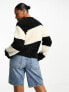 Monki knitted sweater with volume sleeves in glitter mono stripe yarn