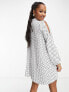 Фото #2 товара ASOS DESIGN Petite high neck pleated trapeze mini dress with split sleeves in mono spot