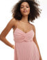 ASOS DESIGN pleated bodice strappy pleat midi dress with tie back detail in pink