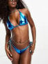 Фото #1 товара ASOS DESIGN metallic v front tie side bikini bottom in bright blue