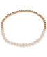 Cultured Freshwater Pearl (4-1/2 - 5mm) & Polished Bead Half & Half Stretch Bracelet in 18k Gold-Plated Sterling Silver