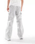 ASOS DESIGN wide leg parachute cargos trousers in silver