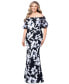 Фото #3 товара Plus Size Floral Balloon-Sleeve Off-The-Shoulder Gown