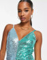 Jaded Rose Petite 70s plunge flare cami jumpsuit in contrast sequin Разноцветный, 32 - фото #3