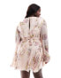 Фото #2 товара ASOS DESIGN Curve long sleeve lace insert ruffle mini dress with cut out in blush floral print