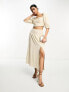 Pretty Lavish ruched puff sleeve crop top co-ord in stone