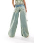 Фото #2 товара COLLUSION x013 mid rise wide leg festival jeans in green wash