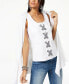 Inc Women's Gingham Lace up Tank Sleeveless Scoop Neck Top White M