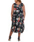 Фото #2 товара Plus Size Floral-Print Cowlneck Midi Dress