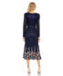 Women's Long Sleeve Faux Wrap Embellished Tea Length Dress