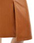 Фото #2 товара ASOS DESIGN faux leather split front midi skirt in tan