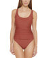 Фото #2 товара Dkny Women's Ruched Mesh-Contrast One-Piece Swimsuit Brown Size 8