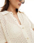 Sixth June co-ord crochet shirt in beige