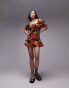 Topshop ruffle tea dress with raw seams in red floral print