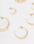 Фото #1 товара Monki 3 pack chunky wide hoops in gold