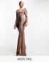 ASOS DESIGN Tall satin flare sleeve cut out maxi dress in mocha