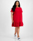 Фото #1 товара Plus Size Short-Sleeve Tiered Embroidered Dress