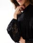 Фото #6 товара Miss Selfridge pintuck broderie victoriana blouse in black