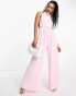 Фото #3 товара Extro & Vert Petite plisse halterneck extreme wide leg pleated jumpsuit in baby pink