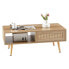 Фото #1 товара Rattan Coffee Table, Sliding Door For Storage, Solid Wood Legs, Modern Table For Living Room