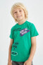 Erkek Çocuk Regular Fit Slogan Baskılı Bisiklet Yaka Kısa Kollu Pamuklu Tişört