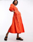 Whistles tiered midi smock dress in bright red Красный, 42 - фото #4