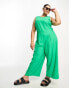 Фото #1 товара Vero Moda Curve linen touch tie back jumpsuit with pleat front wide leg in green