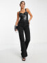 Miss Selfridge faux leather corset bodysuit in black