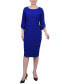 Women's 3/4 Imitation Pearl Detail Petal Sleeve Dress