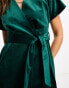 Closet London kimono sleeve velvet mini dress with wrap tie in emerald DE 38 - фото #4