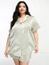 Loungeable Curve bridesmaid taffeta short sleeve revere shirt and short set in sage green