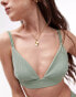 Фото #1 товара Topshop mix and match rib triangle bikini top in khaki