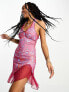 Фото #1 товара Tammy Girl halter neck mini dress with split front in pink print