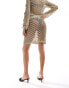 ASOS DESIGN knitted mini skirt in metallic yarn with crochet floral embellishment co-ord