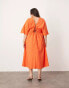 ASOS EDITION Curve textured wide sleeve midi dress with ruched waist in orange