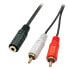 Фото #1 товара Lindy 0.25m AV Adapter Cable - 3.5mm Female to 2 x RCA Male, 2 x RCA, Male, 3.5mm, Female, 0.25 m, Black, Red, White