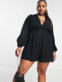 ASOS DESIGN Curve volume sleeve plunge beach playsuit in black