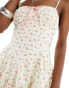 Kiss The Sky bustier mini dress with lace detail and ribbon tie in pink floral