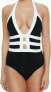 Фото #1 товара Jets Classique Two Tone Strappy Womens Swimwear Striped Black One Piece Size 6
