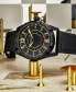 ფოტო #3 პროდუქტის Men's Quartz Black Genuine Leather Strap Watch 44mm