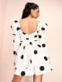 Фото #3 товара ASOS LUXE cotton sateen polka dot structured skater mini dress in white