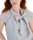 Women's Cotton Striped Bow-Neck Short-Sleeve Blouse