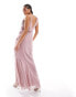 ASOS DESIGN cowl neck cami maxi dress with ruffle detail and floral embellishment in pink